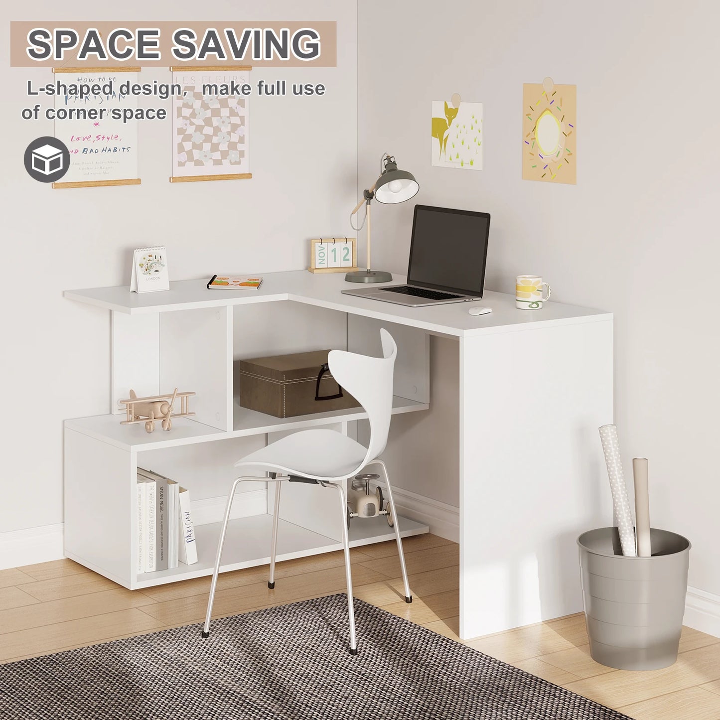 WOLTU Arbeits-PC-Computertisch aus Spanplatte mit Regalen für Arbeitszimmer, Studenten, Schreibtisch, Büro, Arbeit, Wohnmöbel