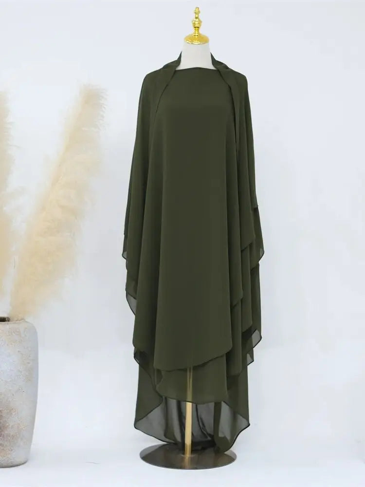 Eid Chiffon Gray Black White Khimar Abaya Dubai Luxury Islam Muslim Hijab Dresses For Women Jilbab Kebaya Niqab Musulmane Femme.