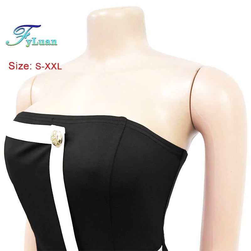 Elegant Sleeveless Wrap Chest Women's Button Strapless Irregular Jumpsuits 2025 One PieceWide Leg Outfits Night Club Streetwear.