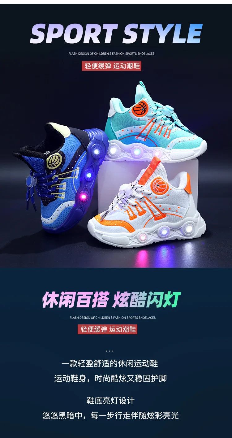Hot Sales Lovely Fashion Kids Sneakers Cute Classic LED Lighted Baby Girls Boys Sneakers Glowing Children Shoes Toddlers.