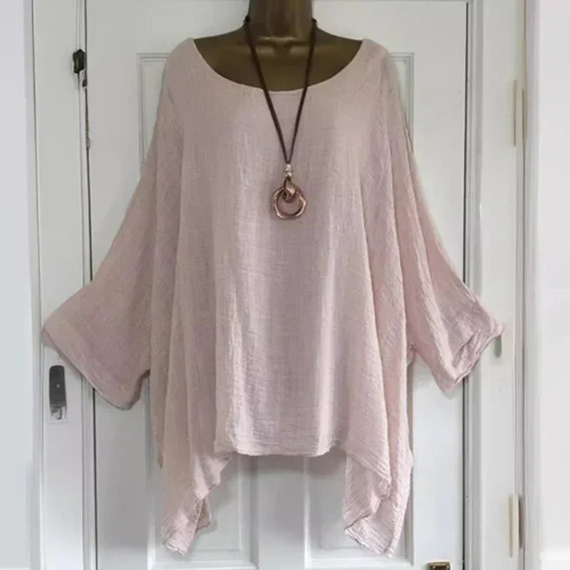 2024 Women t-shirts Plus Size 5XL T-Shirt Linen O Neck Casual Loose Shirt Summer Autumn New Solid Batwing Long Sleeve.