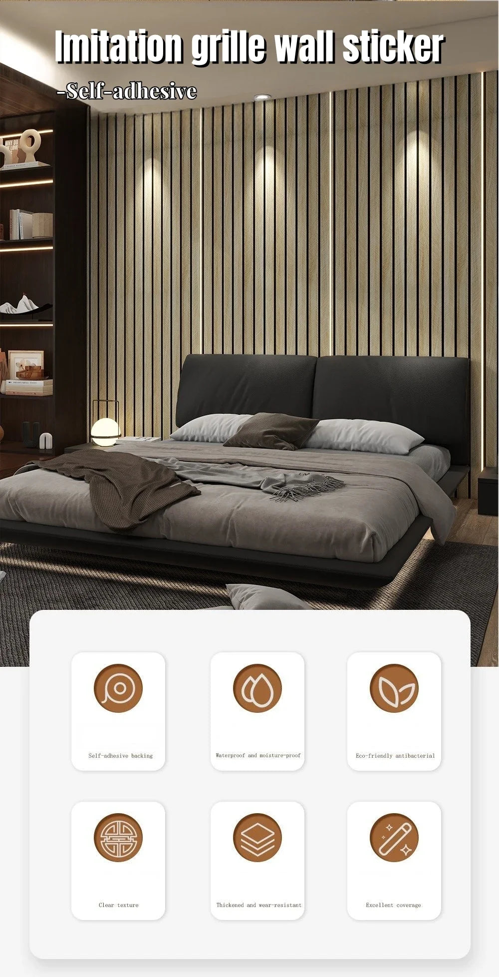 Faux Grille Wall Stickers Self Adhesive Wallpaper for Bedroom Walls Thick Foam Wood Grain Peel and Stick Wallpapers Home Decor