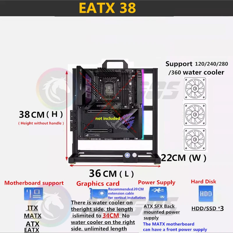 MOD ATX Open PC Case Frame For ITX MATX EATX Gamers Cabinet Aluminum Creative DIY Desktop Computer Chassis Tower Gaming.