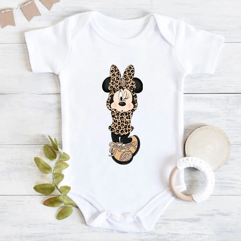 Niedliche Leopard Minnie Maus Disney Newbron Bodys Baby Kleidung Sommer Kurzarm Baumwolle Minnie Kawaii Stram pler Overall.