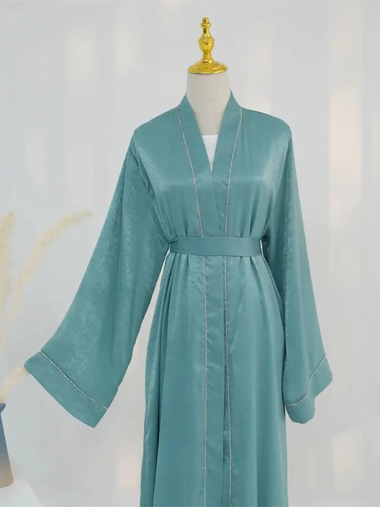 Ramadan Eid Open Satin Shimmer Kimono Abaya Damen Dubai Luxury Islam Muslim Kaftan Dress For Women Kebaya Robe Musulmane Femme