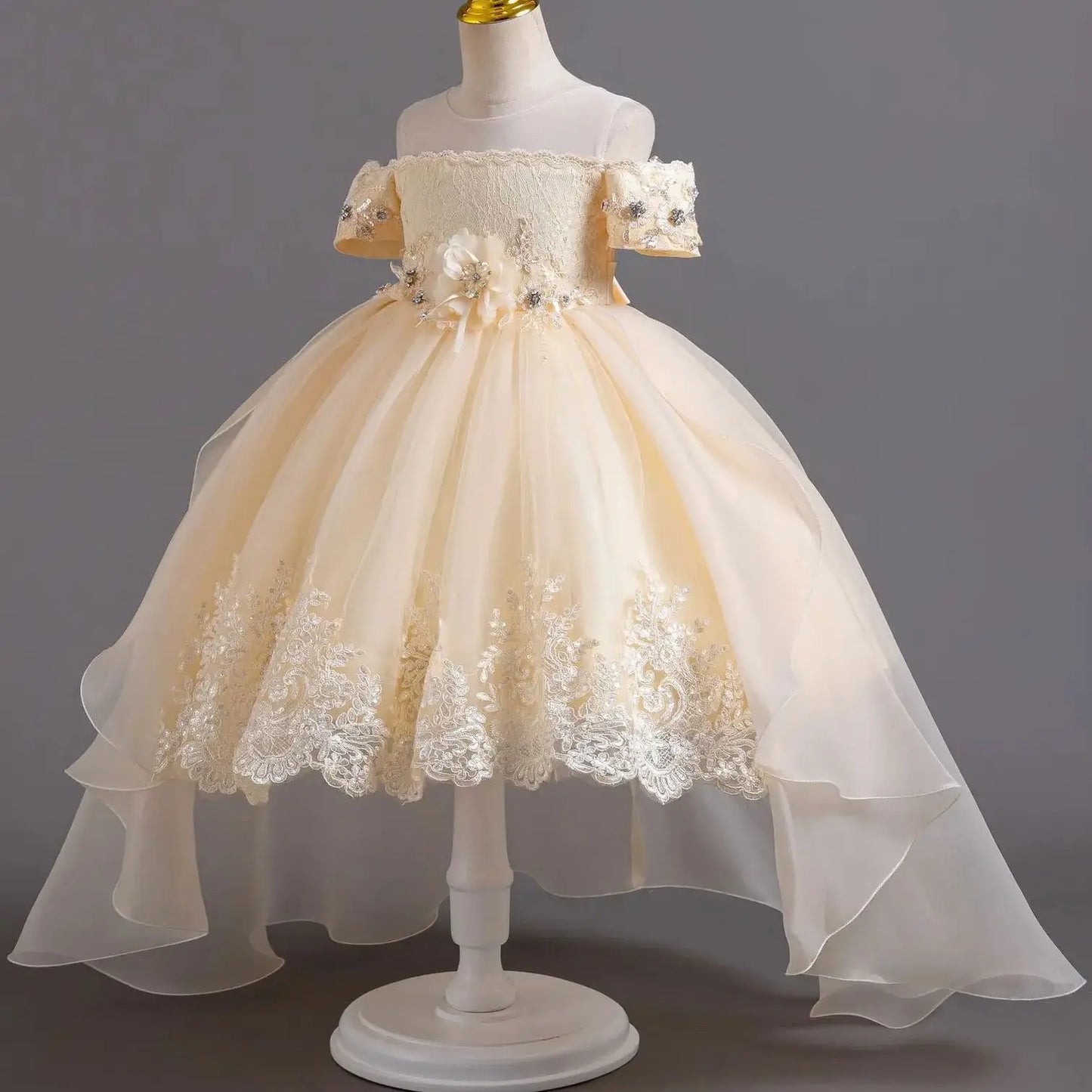 Luxus Perlen Kleider Für Kinder Spitze Schleppende Hochzeit Prinzessin Kleid Für Mädchen Geburtstag Prom Gala Leistung Lange Ballkleid.