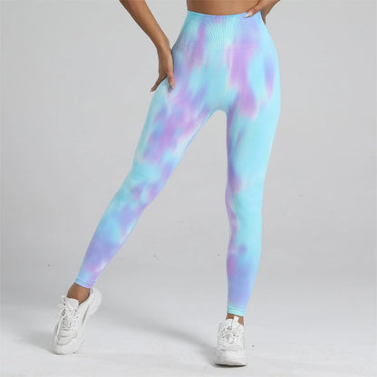 New Women Tie dye High Waist Legging Push Up Scrunch Gym Sports Yoga Pants Elastic Soft Tights Workout Booty Leggins Nylon.