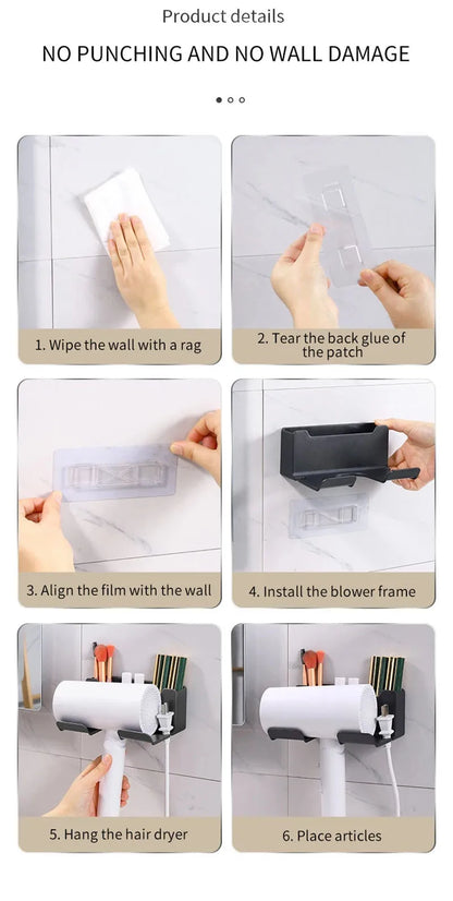 An der Wand montiertes, nicht perforiertes Haartrockner-Lagerregal. Aufbewahrungs- und Platzierungsregal für Badezimmer-Haartrockner. Multifunktionales Lagerregal