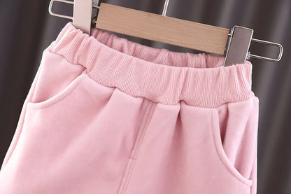 Baby Girls Warm Set Autumn Winter Lining Plush Thick Outfits Kids Cartoon Rabbit Ear Hoodie+Pants 2Pcs Children Casual Clothing.