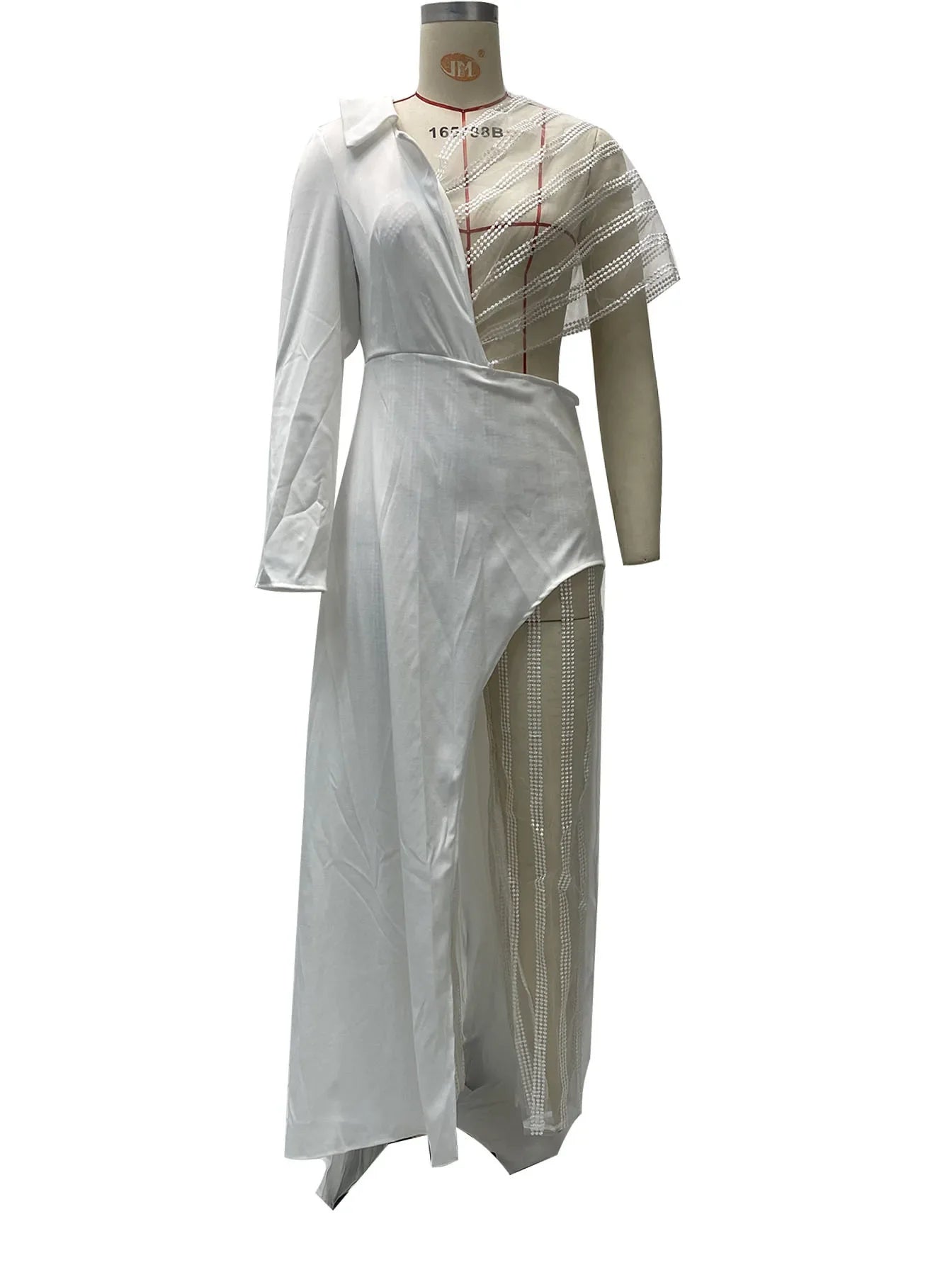 2024 Spring New Women's Clothing Amazon V-Neck Lace Irregular Gown Jumpsuit Colorful Blocks Inverted Pleated Prom Gowns.