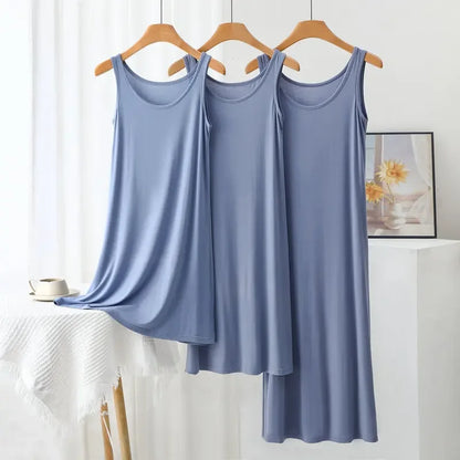 Plus Size Modal Langes Kleid Damen Frühling Sommer Lose A-Linie Bodenrock Home Nachtwäsche Ärmelloses Kleid in reiner Farbe.