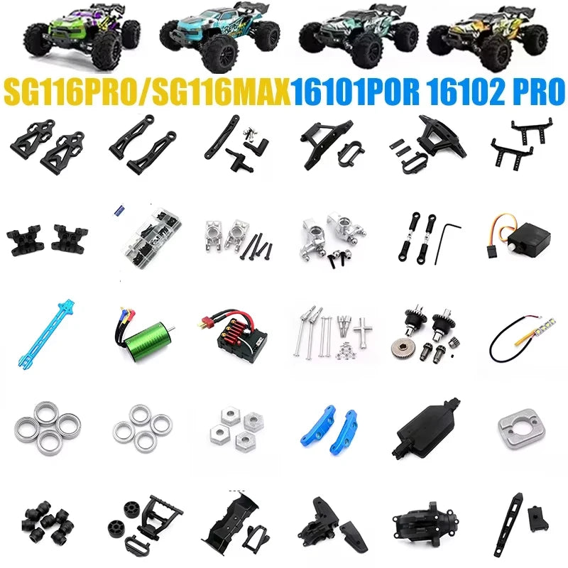 SCY 16101PRO 16102PRO SG116MAX RC Automotive Parts Turning Shaft Gear Bearing Pull Rod Steering Cup Swing Arm Motor Tire Screws.