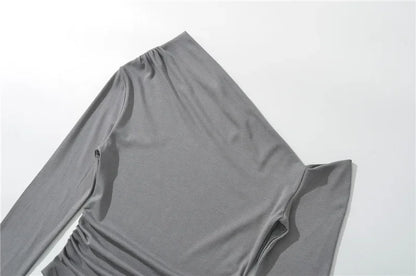 Slim Fit Long Sleeve T-Shirt Irregular Hem Slant Collar Pleated Pure Desirable Sexy Top for Women Fashionable Autumn New Style.