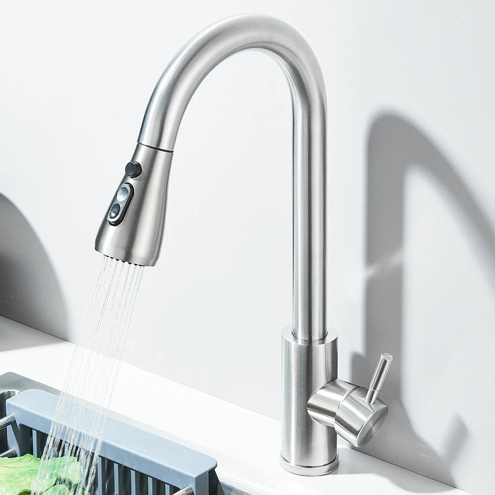 Kitchen Faucet Brushed Nickel Hot and Cold Water Faucet Kitchen Sink Faucet Pull-out Sprayer For Kitchen Sink Faucet