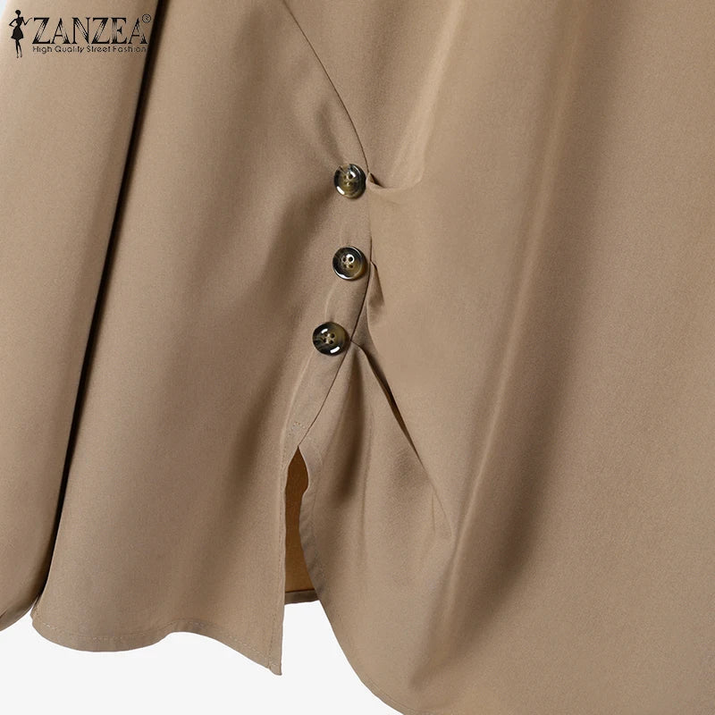 ZANZEA Muslim Sets Fashion 2pcs Women Long Sleeve Blouse Wide Leg Pant Sets Causal Spring Solid Work Outfits Islamic Clothing.