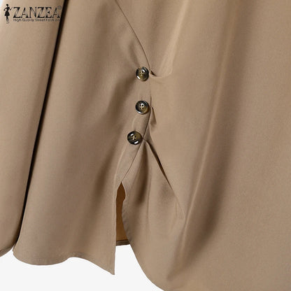 ZANZEA Muslim Sets Fashion 2pcs Women Long Sleeve Blouse Wide Leg Pant Sets Causal Spring Solid Work Outfits Islamic Clothing.