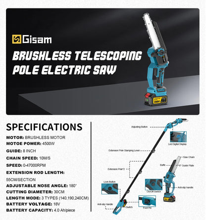 GΣ Bürstenlose Teleskopstange, elektrische Kettensäge, kabellose Hochverschraubungssäge, 2-in-1-Gartenschere für Makita 18 V Akku-Stift
