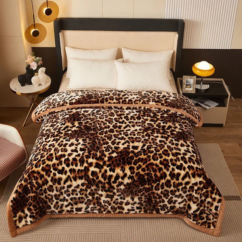 Double Layer Winter Thicken Raschel Plush Weighted Blanket For Bed Warm Heavy Blankets Throw Printed Flowers Fluffy Soft Carpet