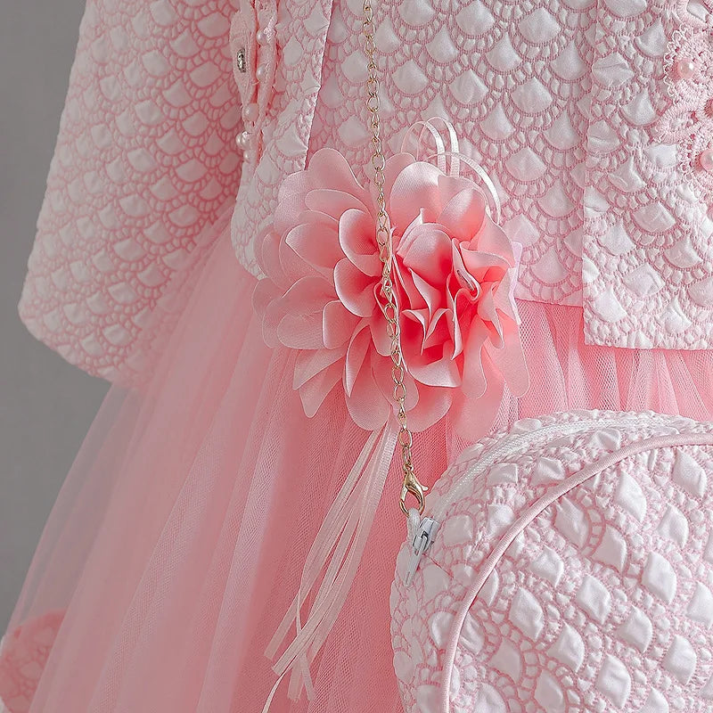 Neues Mädchenkleid, zweiteiliges Set, 3–10 Jahre alt, wunderschönes Weihnachts-Performance-Kleid, Herbst-Party-Abschlussballkleid für Mädchen.