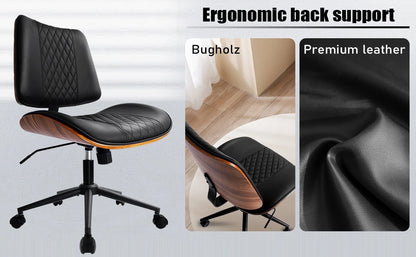 Durrafy Bürostuhl ohne Armlehnen, moderner Walnussstuhl, Schreibtischstuhl mit Leder, höhenverstellbar, kleiner Stuhl, PU-Leder, Uphol