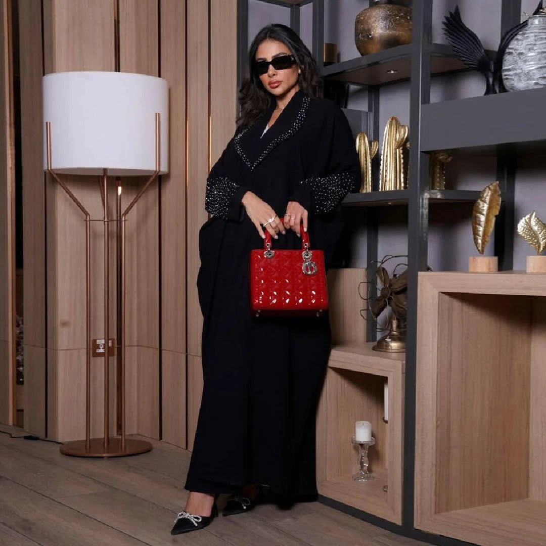 Black Open Kimono Abaya Damen Dubai Luxury Muslim Abayas For Women Kaftan Dress Kebaya Islamic Clothing Robe Femme Musulmane.