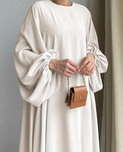 Abaya Ramadan Solid Bishop Sleeve Kebaya Kaftan, Elegant Crew Neck Maxi Length Dress,  Islam Abayas For Women.