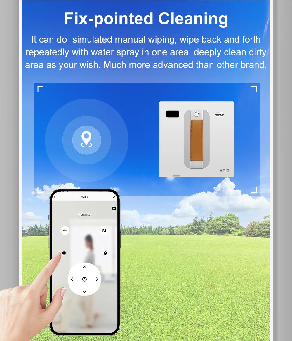 ABIR WD8 Robot Window Vacuum Cleaner,Dual Water Spray,Laser Sensor,Smart Home Glass Wall Wet Dry Cleaning ,APP&Remote Control.