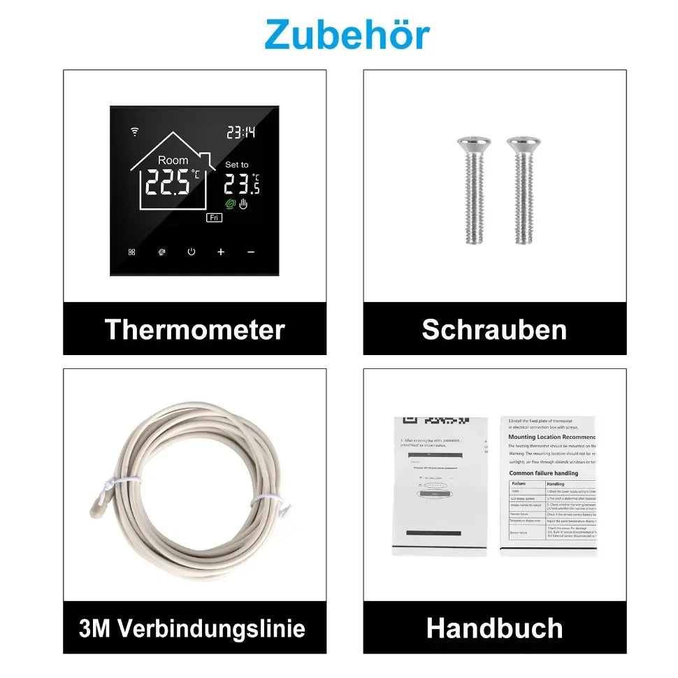 CONENTOOL WiFi Electric Thermostat 16A Floor Heating Smart Home with Alexa Tuya Google Digital Temperature Controller App Remote.