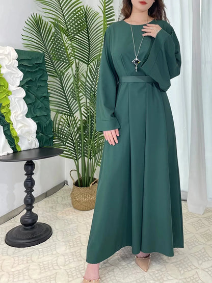 Muslim Abayas Women Kaftans Prayer Dress With Belt Full Sleeve Islamic Clothing Women Jilbabs Dubai Robe Ramadan Dresses.
