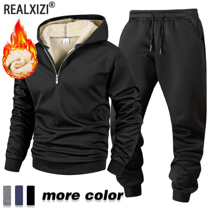 Autumn and Winter Men's Casual Tracksuit High Quality Daily Sports Jogging Suit Half-Zipper Hooded + Sweatpants two-piece Set.