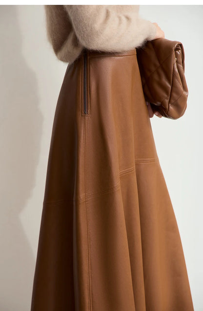 AMII Minimalist Elegant Commuter Environmentally Friendly PU Leather Skirt 2024 Winter New Women's Loose A-shaped Skirt 12444181