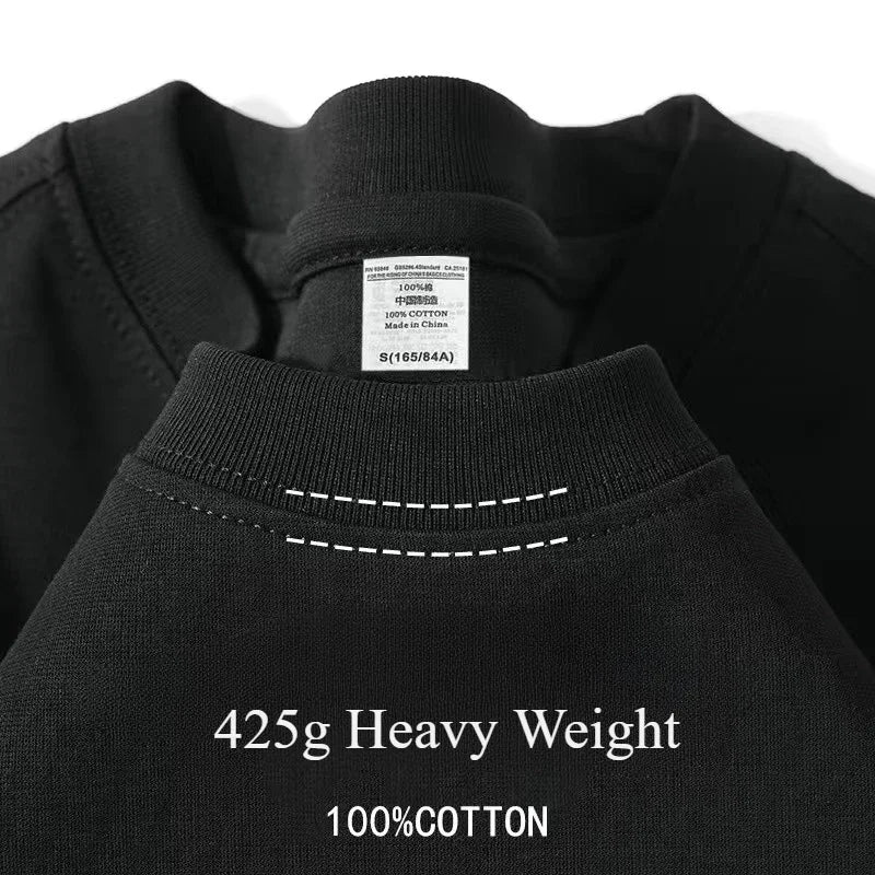 Heavy Wight 425 grams Men T Shirt Cotton Half Sleeve Brathable High Qaulity Round Neck Basic Tops Men Summer T-Shirt.