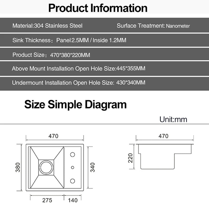 Nanometer Hidden Bar Island kitchen Sink 304 Stainless Steel Flip Cover Hidden Handmade Small Size kitchen Sinks With Cup Rinser