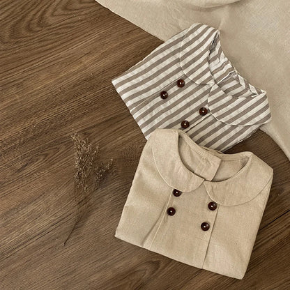 Sommer neue adrette Art Baby Body suits Hemd Kragen Mädchen Jungen Bodysuit atmungsaktive Leinen einteilige Baby kleidung.