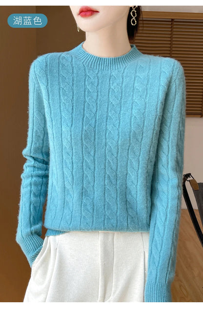 Frauen 100% Merino Wolle Verdickung Pullover Oansatz Gestrickte Twisted Pullover Herbst Winter Kaschmir Langarm Kleidung Basis Tops.