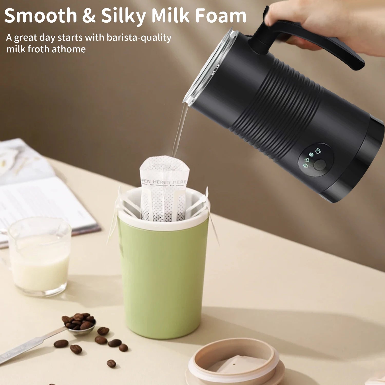 Automatic 4-in-1 Hot Cold Electric Milk Frother 350ML 400W Foam Maker Latte Cappuccino Coffee Warmer Home Barista Kitchen.