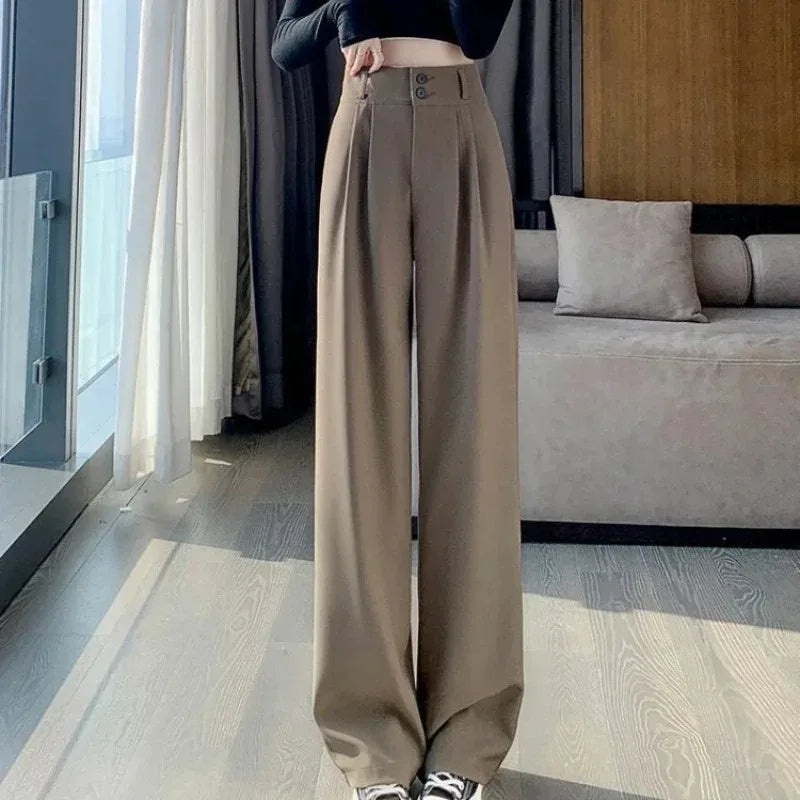 Elegante Breite Bein Hosen Frauen Koreanischen Stil Hohe Taille Schwarz Baggy Hosen Büro Damen Mode Lose Anzug Hosen Streetwear.