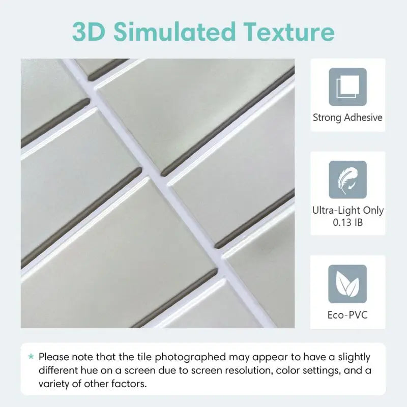10pcs 3D Tile Sticker Self-adhesive Tile Backsplash Bathroom Wall Tile Stickers, Water and Mold Resistant, 30x30cm