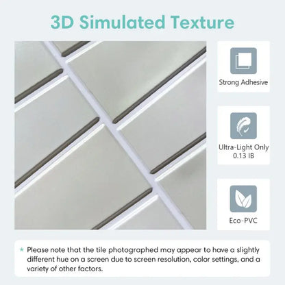 10pcs 3D Tile Sticker Self-adhesive Tile Backsplash Bathroom Wall Tile Stickers, Water and Mold Resistant, 30x30cm