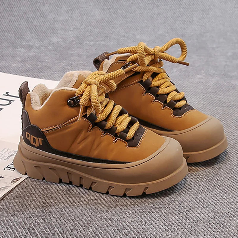 Winter Plush Boots For Children PU Leather Waterproof Boy's Warm Cotton Shoes Thick Warm Platform Teenager Kid's Snow Boots.