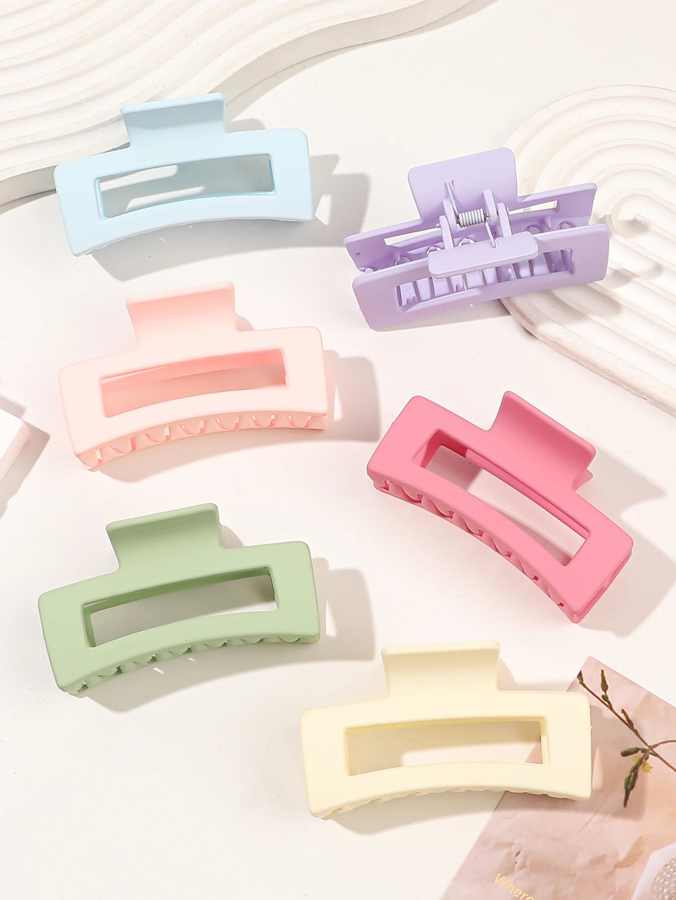 Big Hair Claw Clips Ice Cream Color 6 Pcs for Thick Hair,Square Hair Clips for Women Rectangle Nonslip Acrylic Banana Jaw Clips.