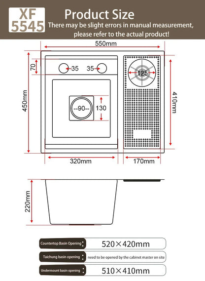 Hidden Cup Washer kitchen Sink Stainless Steel Small Bar Single Slot Washbasin Multifunctional With Cover Plate Dishwashing Pool