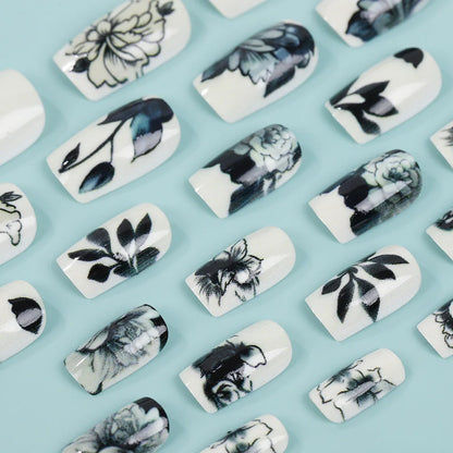 24pcs/set short medium long fake nails for Spring summer season gradient peach flowers butterfly heart press on false nail art