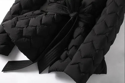 Leichte Daunen jacke mit Gürtel Frauen eleganter Krawatten gürtel lange Baumwolle weiße Ente Daunen Parka weibliche Damen Jacken Winter neu 2024