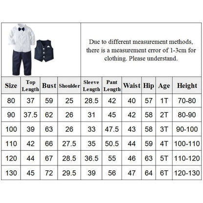 Formal Birthday Boy Outfits Cotton Kid Clothes Set Toddler Long-sleeved Shirt with Bow Tie + Vest + Trouser Suit Boys Party Wear.