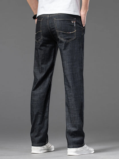 Sommer Dünne männer Gerade Jeans Klassische Schwarz Blau Stretch Casual Business Baggy Denim Hosen Männliche Marke Hosen.
