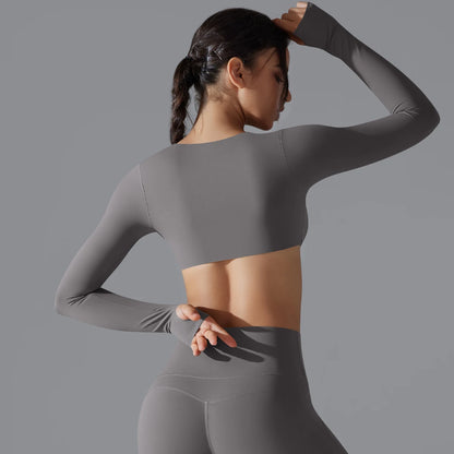 Yoga Long Sleeve Slim Sexy Breathable Quick Drying Sport Brassiere Gym Push Up Shockproof High Intensity Pilates Clothes Women