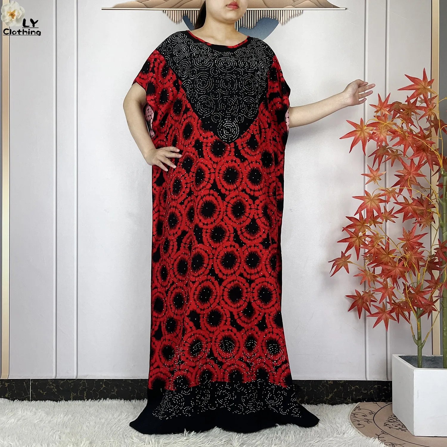 2024 New Muslim Women Dashiki Printed Dress Flower Diamonds Loose Dress With Big Scarf Islamic African Women Short Sleeve Abaya.