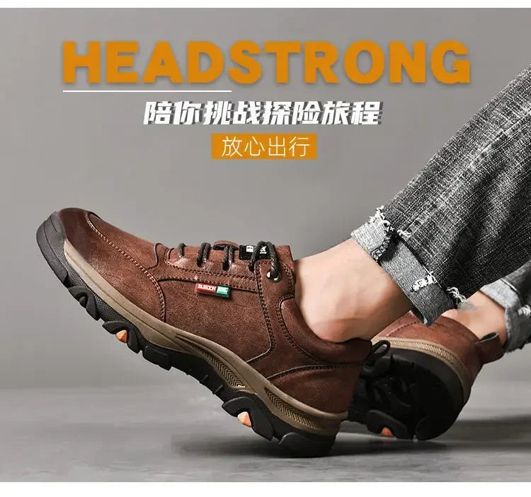 Non-slip Leather Men Hiking Shoes High Quality Man Casual Sneakers Comfortable Sport Shoes Breathable Retro Men Walking Sneakers.