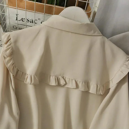 Spring Vintage Women Chiffon Shirts Korean Fashion Lace Up Loose Blouses Y2K Elegant Office Ladies Long Sleeve Outwear Tops New.